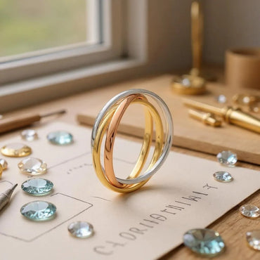 Discover the timeless elegance of our Women's 3 Tone Russian Wedding Ring. This iconic design features three interlocking bands, each crafted from precious gold and holding deep meaning.