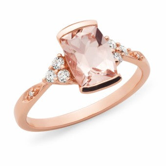 9ct Rose Gold Morganite & Diamond Shoulder Ring