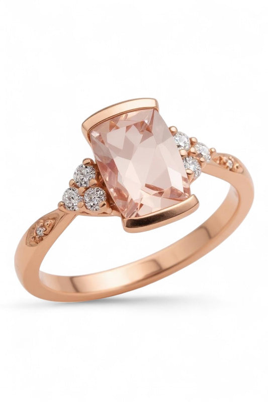 9ct Rose Gold Morganite & Diamond Shoulder Ring