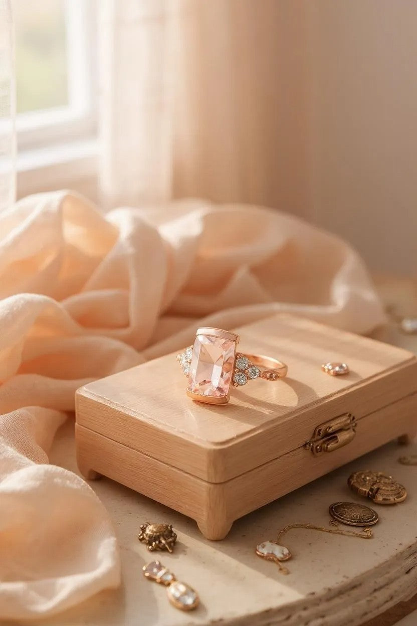 9ct Rose Gold Morganite & Diamond Shoulder Ring