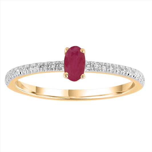 Ladies 9Ct Yellow Gold Oval Ruby And Diamond Ring