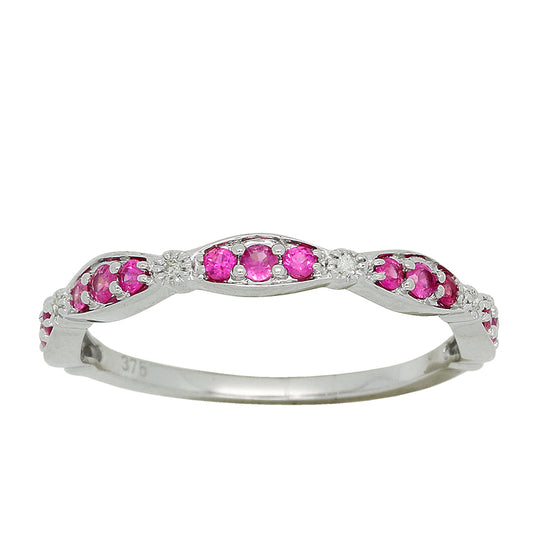9Ct White Gold Pink Sapphire And Diamond Band