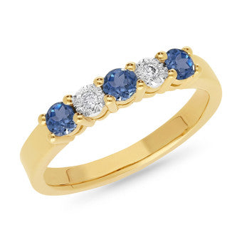 9Ct Yellow Gold Ceylon Sapphires And Diamond Ring