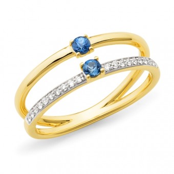 Ladies 9Ct Double White Gold Ring With Sapphire And Diamond