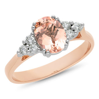 Ladies 9ct Rose And White Gold Morganite And Diamond Ring