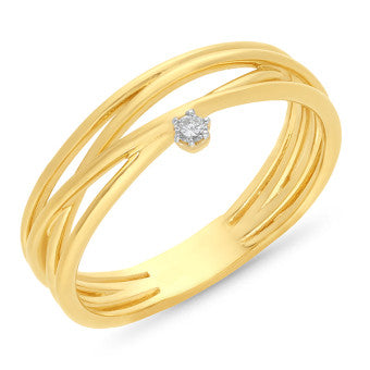 ladies 9ct yellow gold criss cross design ring with diamond.