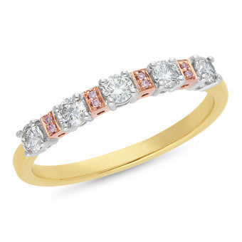 Ladies 9Ct Yellow Gold White And Pink Diamond Band