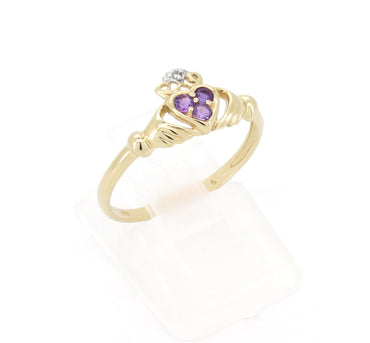 Ladies 9Ct Yellow Gold Amethyst And Diamond Cladaugh Ring (SIZE P