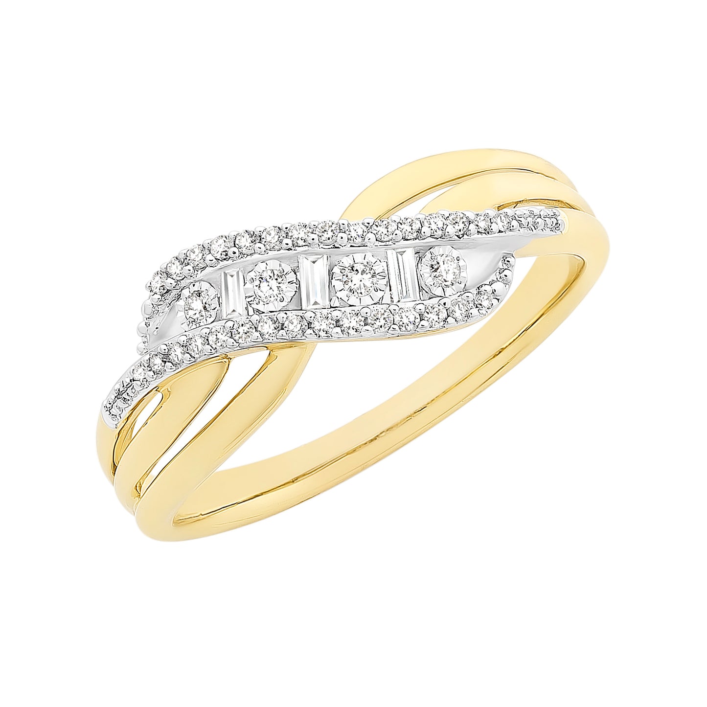 Ladies 9Ct Yellow and white Gold Diamond Ring 0.15Ct