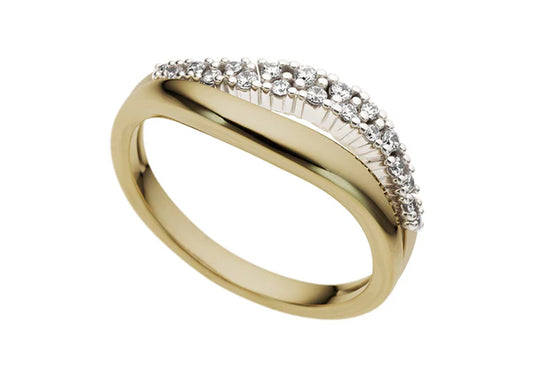 Ring 9 carat yellow and white gold with full cut diamonds 0.20ct hsi round