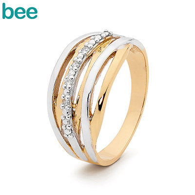 9Ct Rose And White Gold Wide Diamond Ring