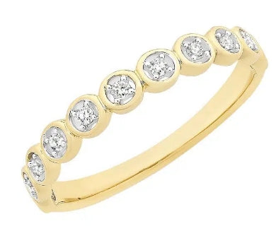 9Ct Yellow Gold bead set Diamond Band (Size L)