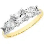 9Ct Yellow And White Gold With 5 Cubic Zirconia Princess Cut Stones Set In 9Ct White Gold (Size o)
