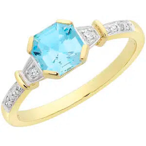 9Ct Yellow Gold Blue Topaz Anddiamond Ring