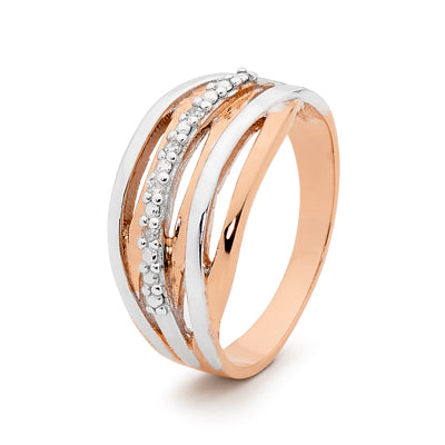 9Ct 2Tone Rose And White Gold Diamond Ring