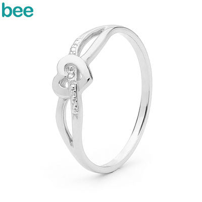 White Gold Diamond Ring With Love Heart