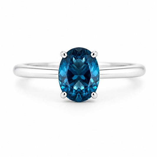 9Ct White Gold Oval London Blue Topaz Ring 8X6