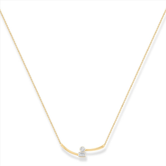 .9Ct Yellow Gold Bar Diamond Pendant With Round Diamond And Emerald Cut Diamond Both Bezel Set