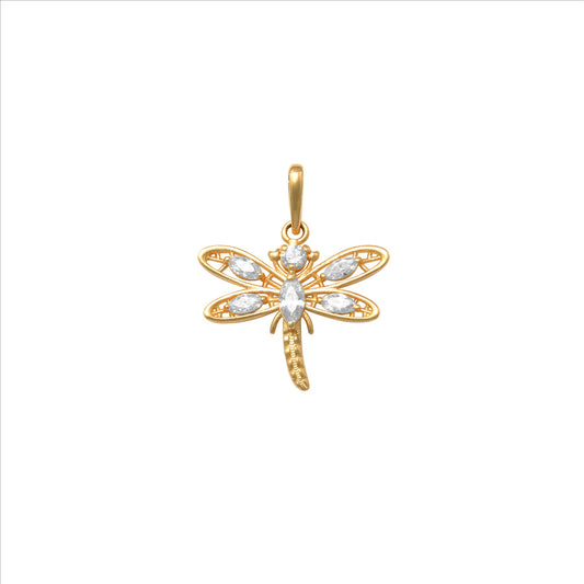 9ct Yellow Gold Dragonfly Pendant Set with Cubic Zirconia