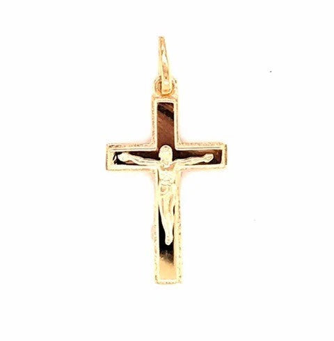 9Ct Yellow Gold Solid Boarded Crucifix Pendant