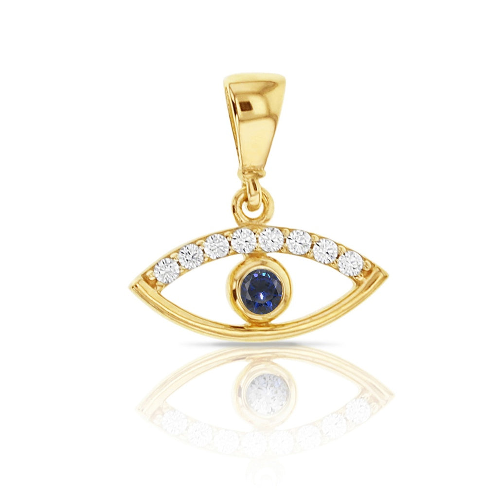 9Ct Yellow Gold Fancy Cz Evil Eye Pendent With Single Blue Cz