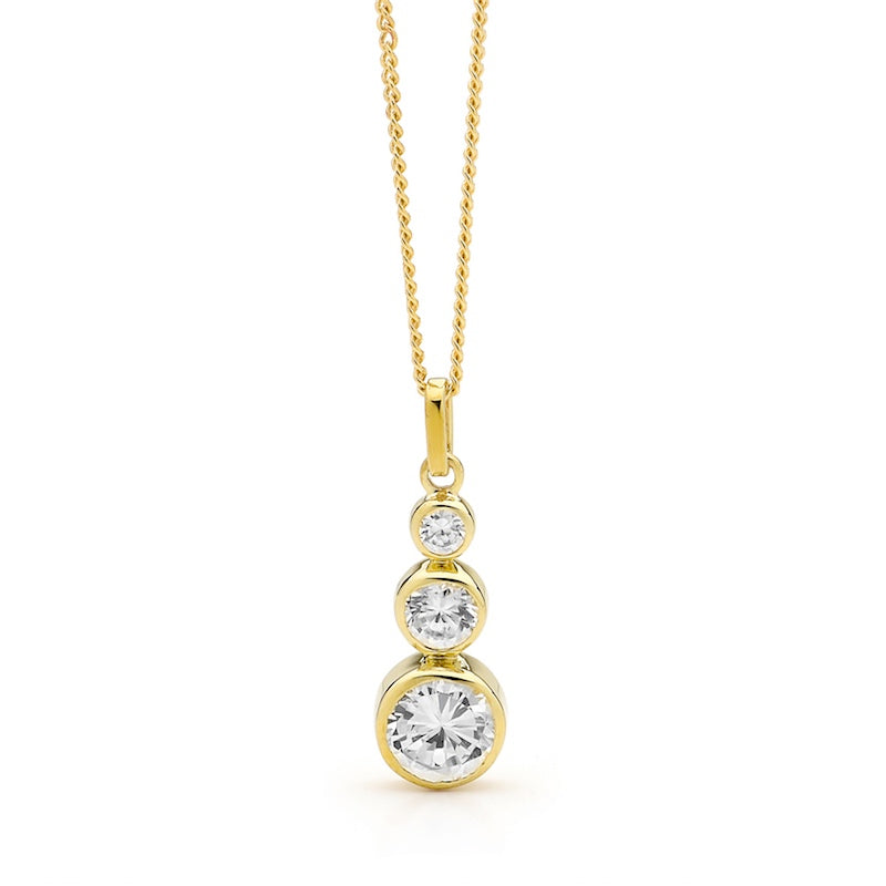 9Ct Yellow Gold Triple Cz Bezel Set Pendant