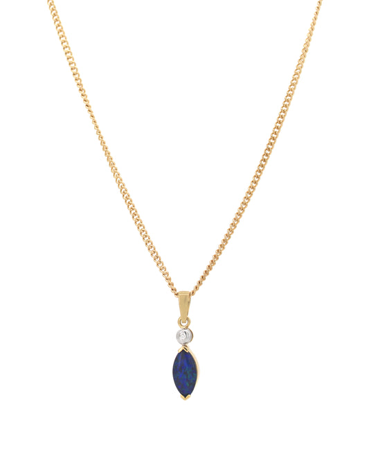 9Ct Yellow Gold 10X5mm Marquise Triplet Opal And Diamond Pendant