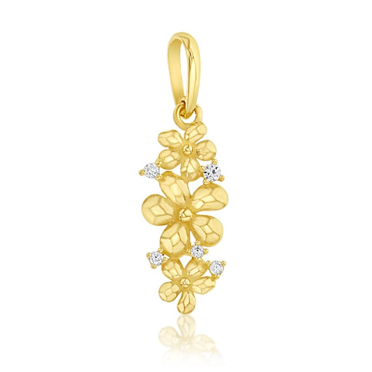 9Ct Yellow Gold Triple Daisy Drop Pendant With Cubic Zirconia