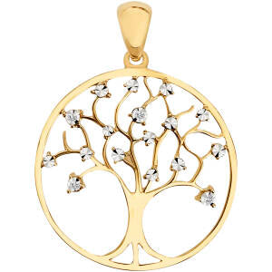 9Ct Yellow Gold And Diamond Tree Pendant