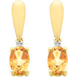 9Ct Yellow Gold Oval Citrine And Diamond Drop Stud Earrings