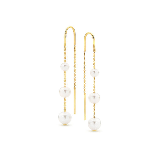 9 carat yellow gold white 4- 6mm nr round freshwater pearl chain hook earring