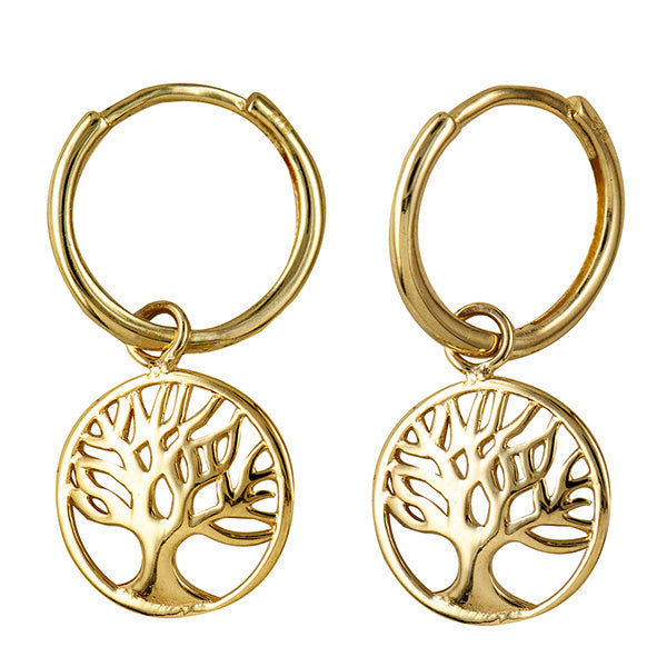 9Ct Huggie With A 9Ct Yellow Gold Tree Of Life Drop Hanging Of The Huggie