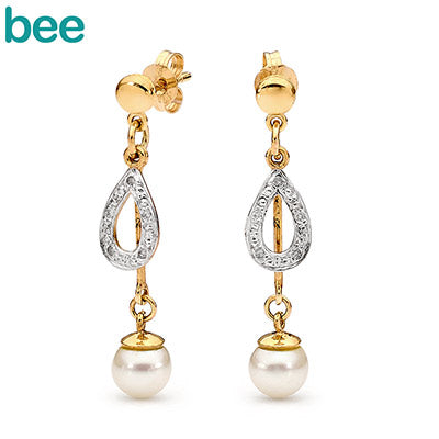Pearl and Diamond Drop Earrings