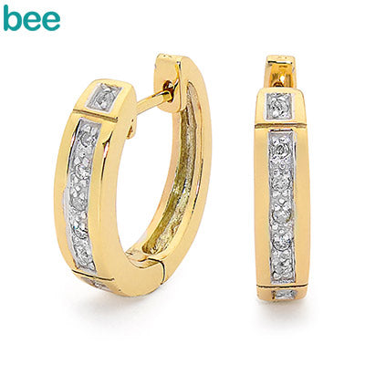 Diamond Set Gold Huggie Hoop Earrings
