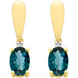 9Ct Yellow Gold Beautiful Oval London Blue Topaz And Diamond Earrings