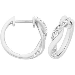 9ct white gold criss cross diamond huggie earrings 0.10ct