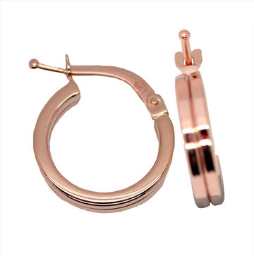 9Ct Rose Gold Double Square Round Hoop Earrings 20Mm Diameter 3Mm Wide