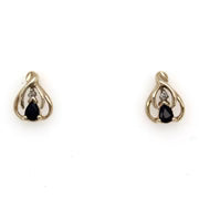 9Ct Yellow Gold Pear Sapphire & Diamond Stud Earrings