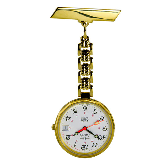 Nurses Watch Water Resistant To 30M Stainless Steel Gold Ion Plated Full Figure