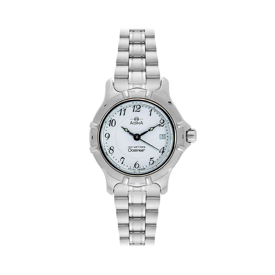 Ladies Watch100m Quartz Oceaneer Stainless Steel White Arabic Numbers And Sapphire Glass With Stainless Steel Band