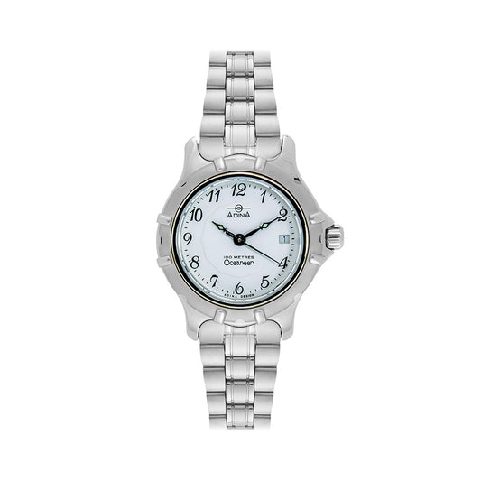 Ladies Watch100m Quartz Oceaneer Stainless Steel White Arabic Numbers And Sapphire Glass With Stainless Steel Band