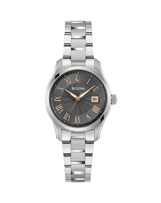 Ladies Bulova Clasic Everyday Wear Watch With Roman Numeral Stainless Steel Case And Band Water Resistant 30M