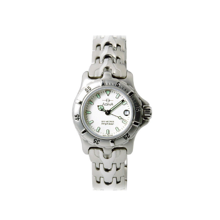 Adina Stainless Steel Ladies 200M Divers White Index Bracelet