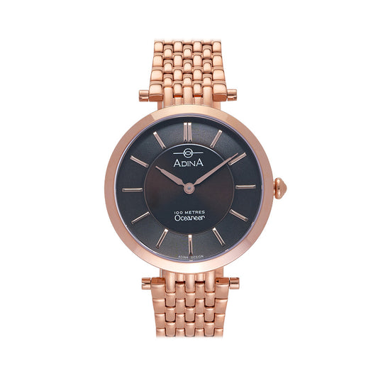 Adina Ladies Rose Gold Plated Stainless Steel Brown Face Quartz 100M Water Resistant