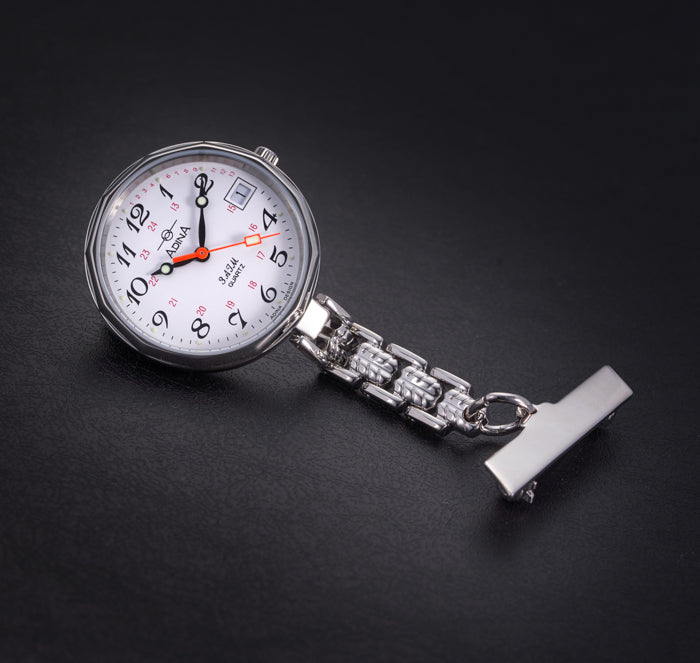 unisex stainless steel quartz white face arabic 36m 2 year warranty sapphire crystal and date nurses watch