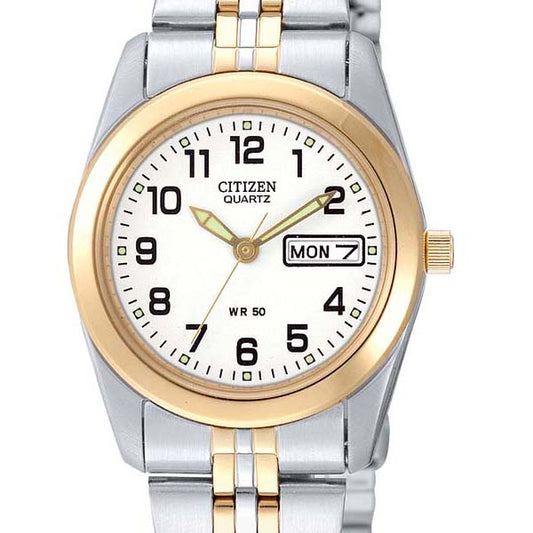Citizen Ladies 2 Tone Watch White Face Arabic Numbers Day Date Wr Up To 50M