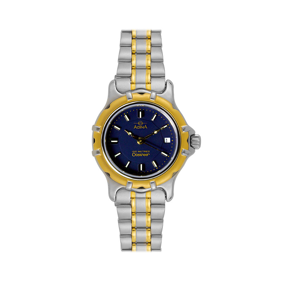 Ladies 2 Tone 100M Stainless Steel Bllue Dial Sapphire Glass Watch With 2 Tone Bracelet