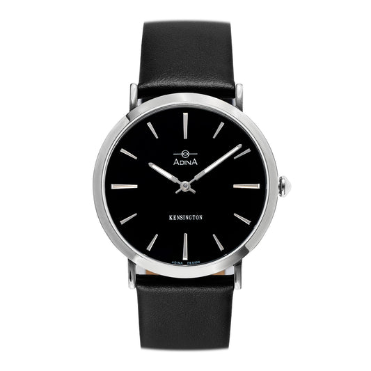 Adina Kensington Stainless Steel Black Face With Sapphire Glass And Black Band