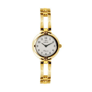 Ladies Stainless Steel Gold Plated White Face Full Figure Watch Bracelet Band
