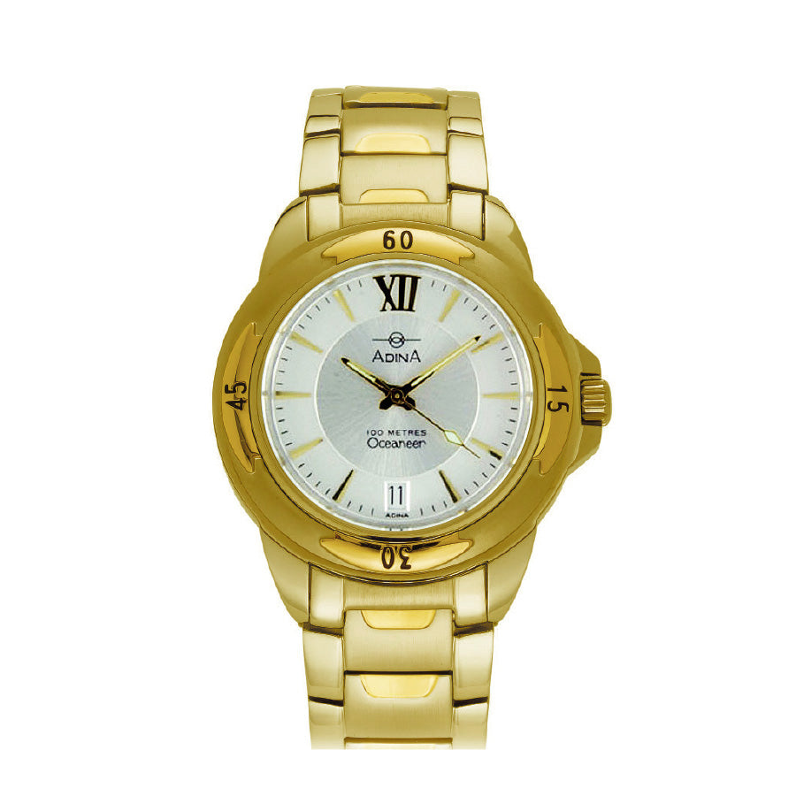 Gents 10M Oceaneer Gold Plated White Index Sapphire Glass